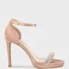 Wistful110 Diamond Band Platform Sandal In Nude Satin