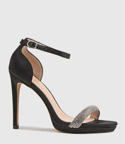Wistful110 Diamond Band Platform Sandal In Black Satin