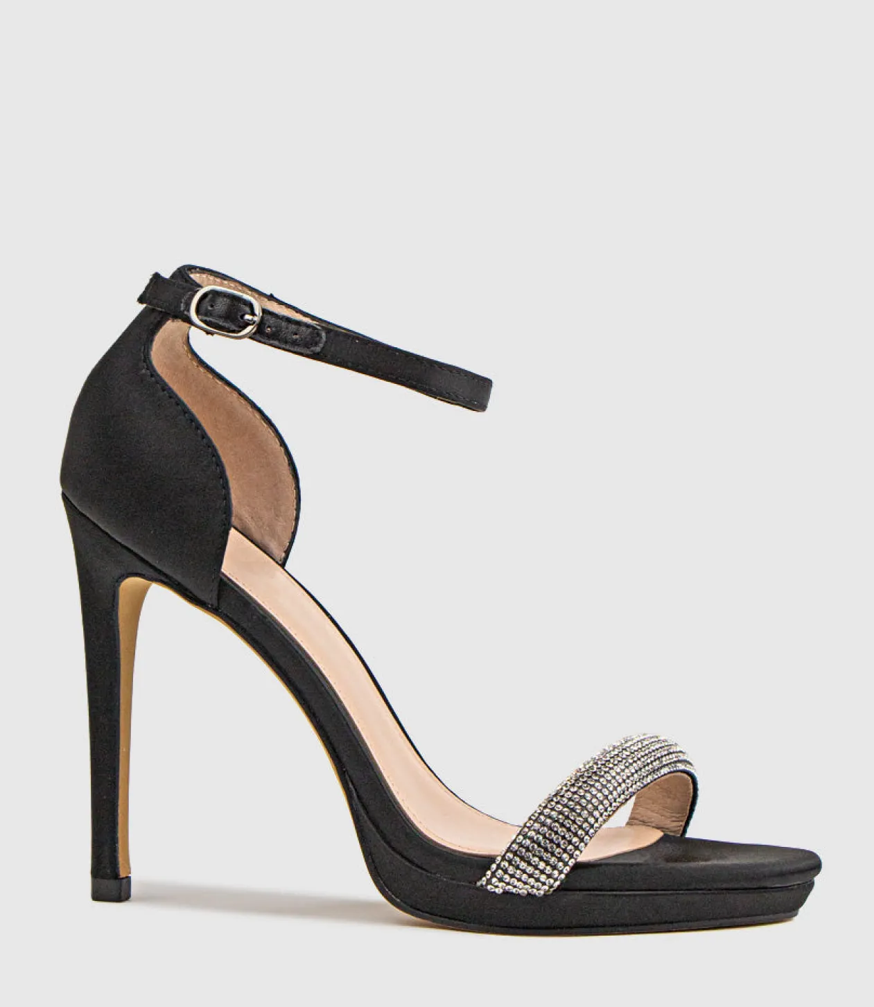 Wistful110 Diamond Band Platform Sandal In Black Satin