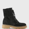 Woden Lace Up Combat Boot In Black Suede
