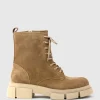 Wolfe Lace Up Boot On Chunky Sole In Beige Suede