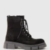 Wolfe Lace Up Boot On Chunky Sole In Black Suede
