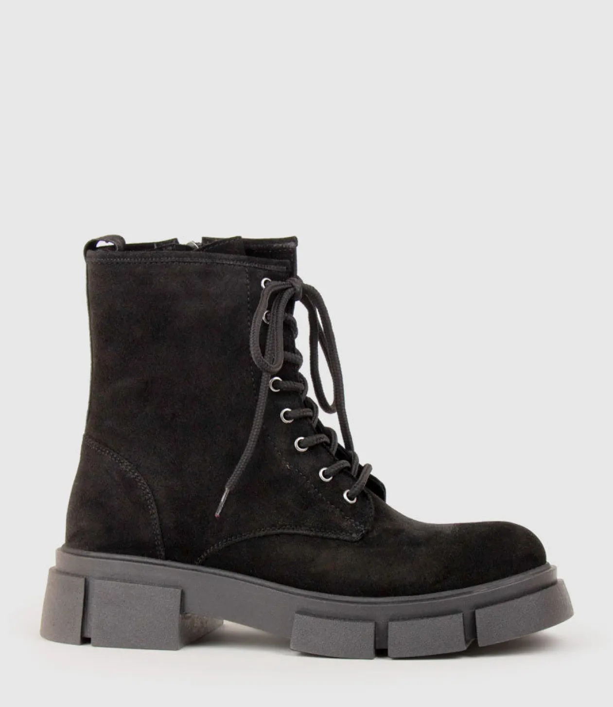 Wolfe Lace Up Boot On Chunky Sole In Black Suede