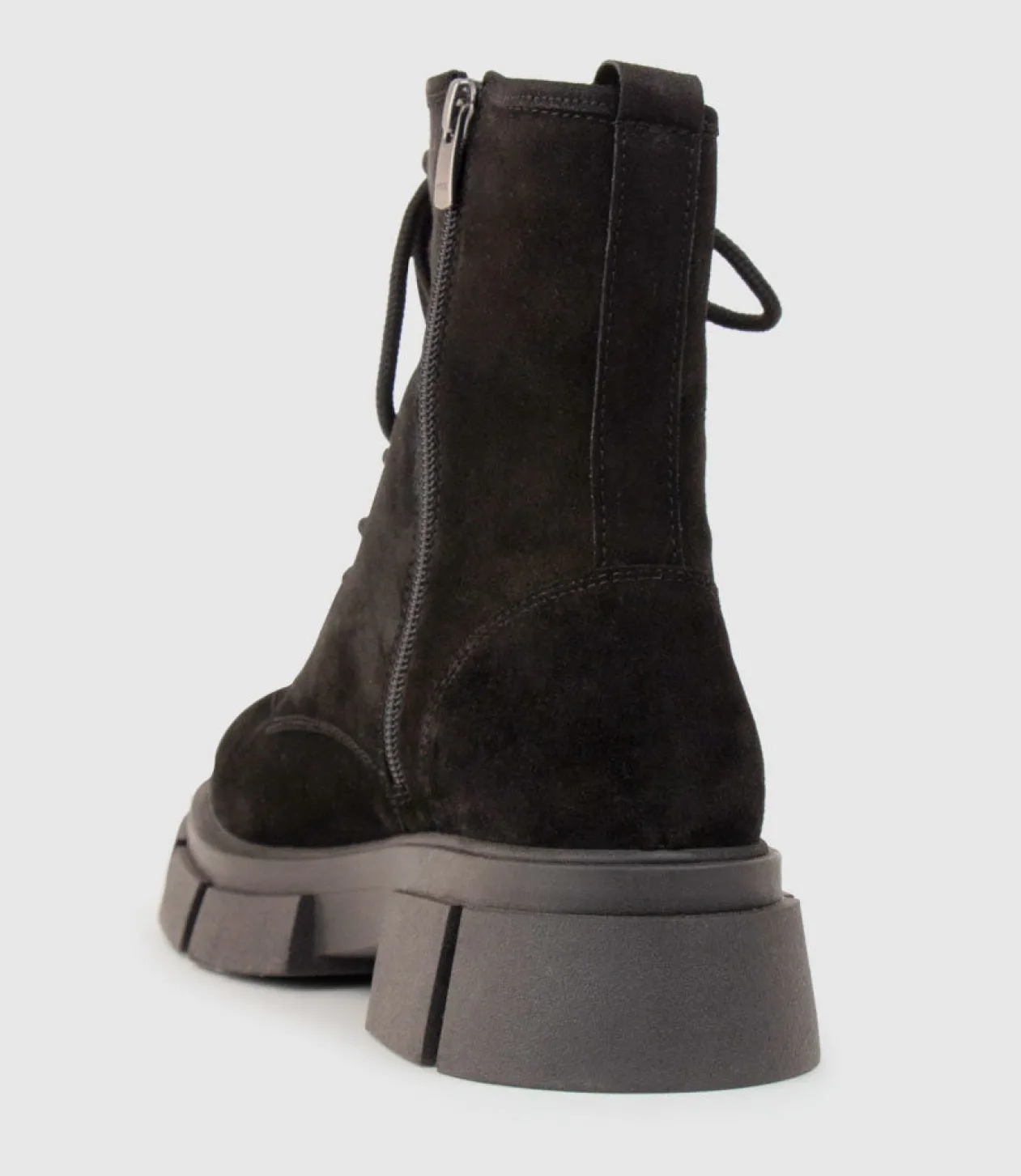 Wolfe Lace Up Boot On Chunky Sole In Black Suede