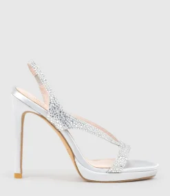 Wonder110 Jewelled Platform Sandal In Silver Satin
