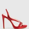 Wonder110 Jewelled Platform Sandal In Red Satin