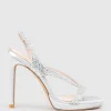Wonder110 Jewelled Platform Sandal In Silver Satin