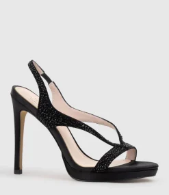Wonder110 Jewelled Platform Sandal In Black Satin