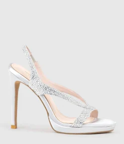 Wonder110 Jewelled Platform Sandal In Silver Satin