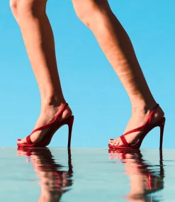 Wonder110 Jewelled Platform Sandal In Red Satin