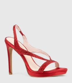 Wonder110 Jewelled Platform Sandal In Red Satin