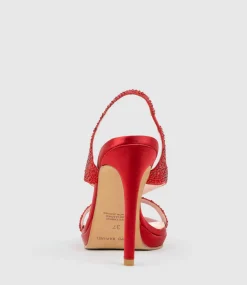 Wonder110 Jewelled Platform Sandal In Red Satin
