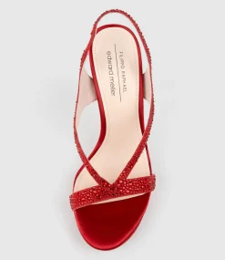 Wonder110 Jewelled Platform Sandal In Red Satin