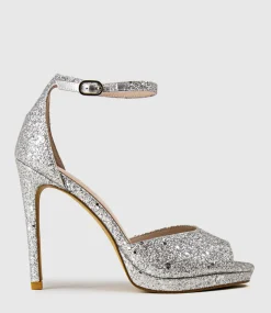 Wren110 Peep Toe Platform Sandal In Silver Sparkle