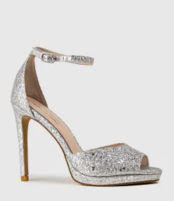 Wren110 Peep Toe Platform Sandal In Silver Sparkle