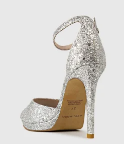 Wren110 Peep Toe Platform Sandal In Silver Sparkle