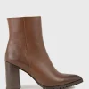Xendia Block Heel Pointed Ankle Boot In Tobacco