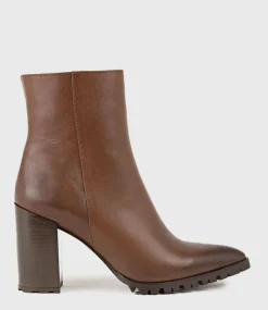 Xendia Block Heel Pointed Ankle Boot In Tobacco
