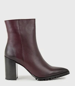 Xendia Block Heel Pointed Ankle Boot In Bordeaux