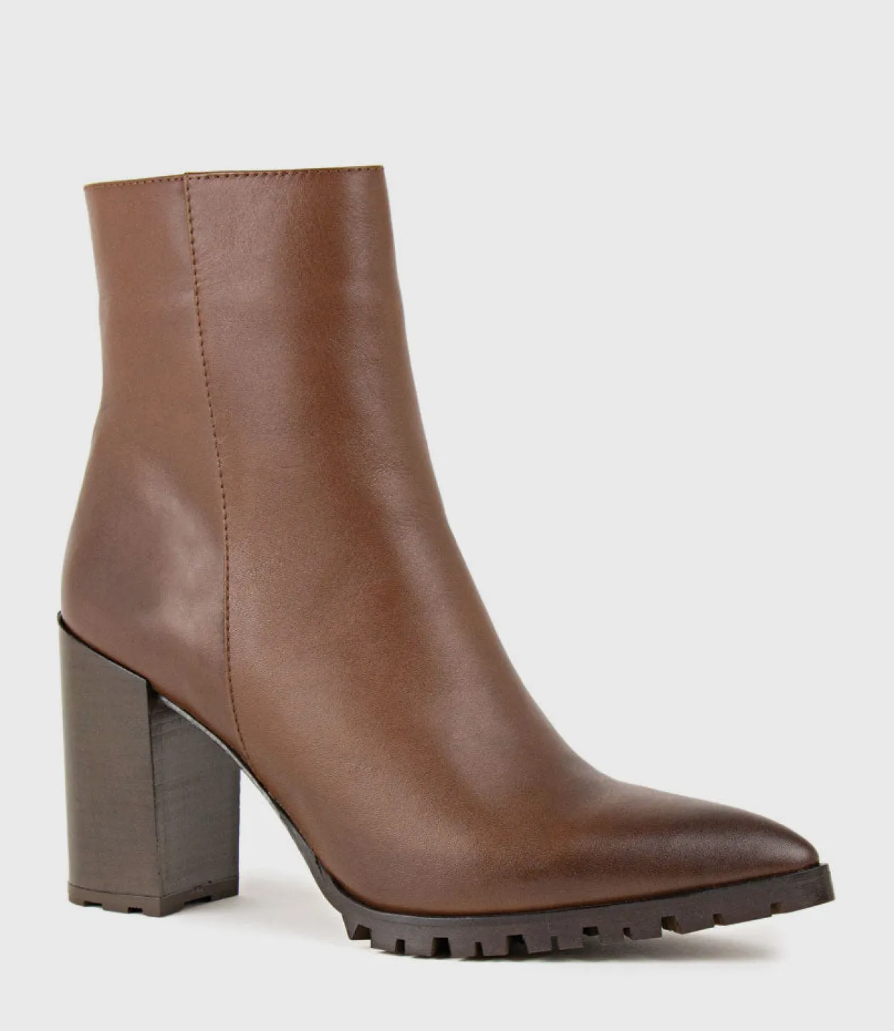 Xendia Block Heel Pointed Ankle Boot In Tobacco