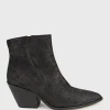 Xilla Western Style Ankle Boot In Black Iron Suede