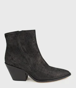 Xilla Western Style Ankle Boot In Black Iron Suede