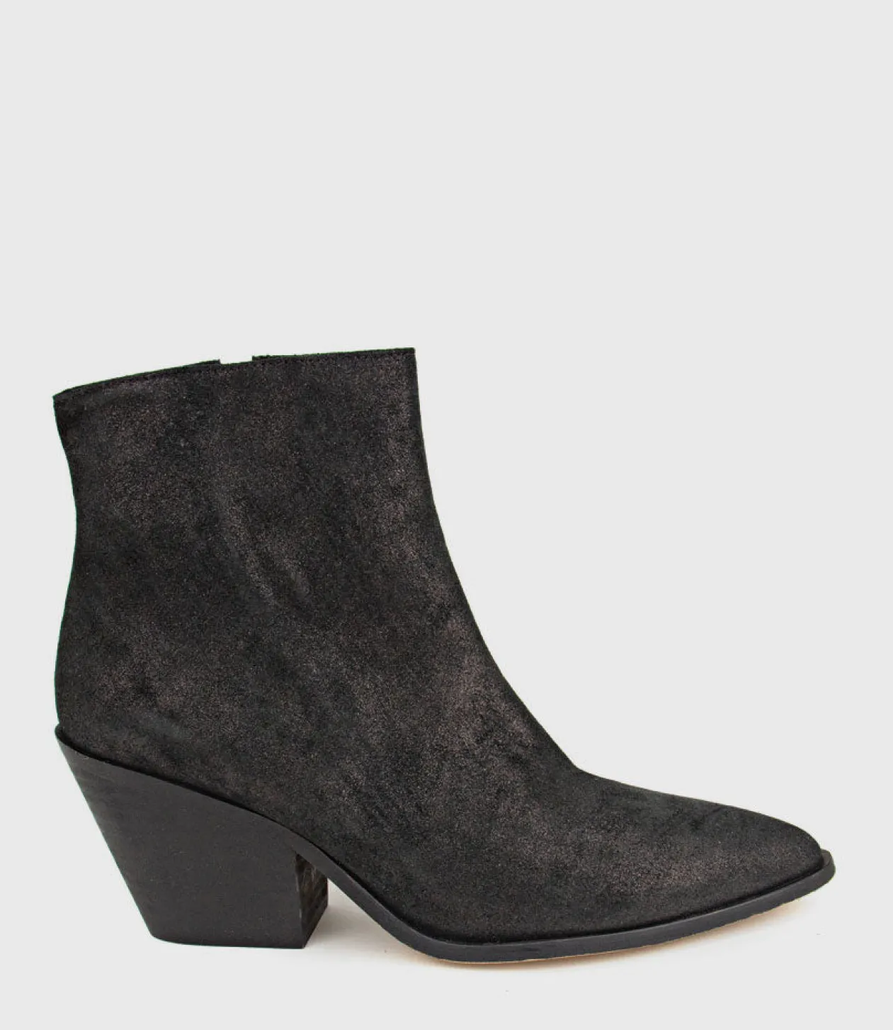 Xilla Western Style Ankle Boot In Black Iron Suede