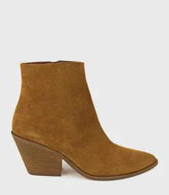 Xilla Western Style Ankle Boot In Tobacco Suede