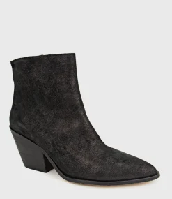 Xilla Western Style Ankle Boot In Black Iron Suede
