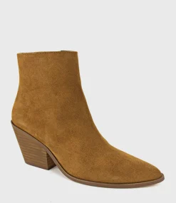 Xilla Western Style Ankle Boot In Tobacco Suede