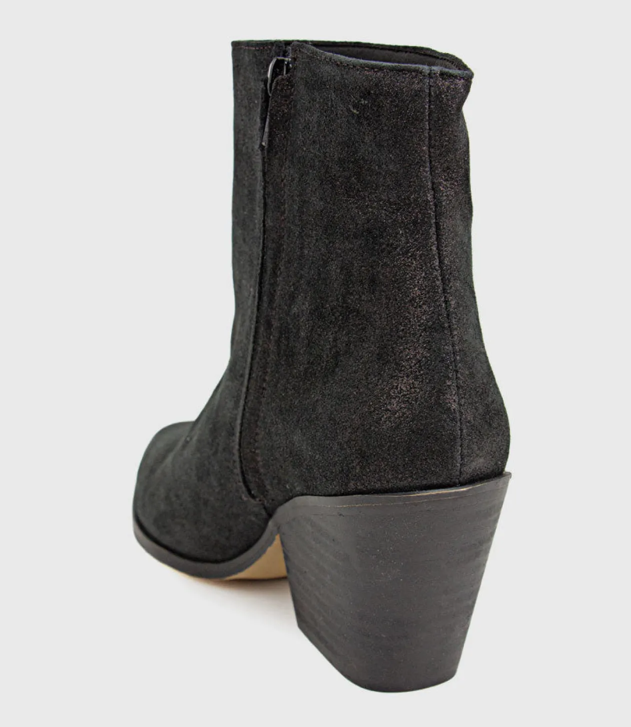 Xilla Western Style Ankle Boot In Black Iron Suede