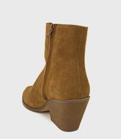 Xilla Western Style Ankle Boot In Tobacco Suede