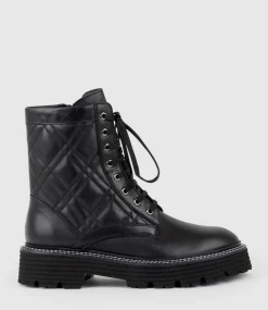 Yasmin Quilted Lace Up Boot In Black