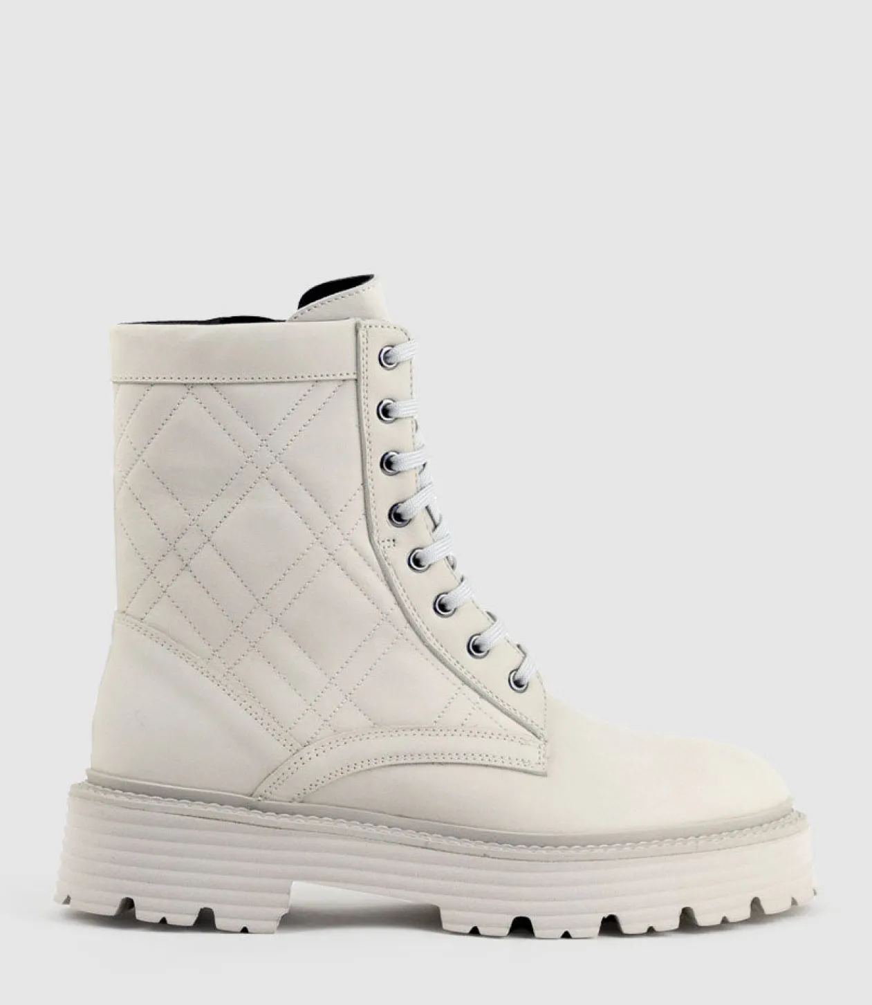 Yasmin Quilted Lace Up Boot In Bone