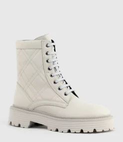 Yasmin Quilted Lace Up Boot In Bone