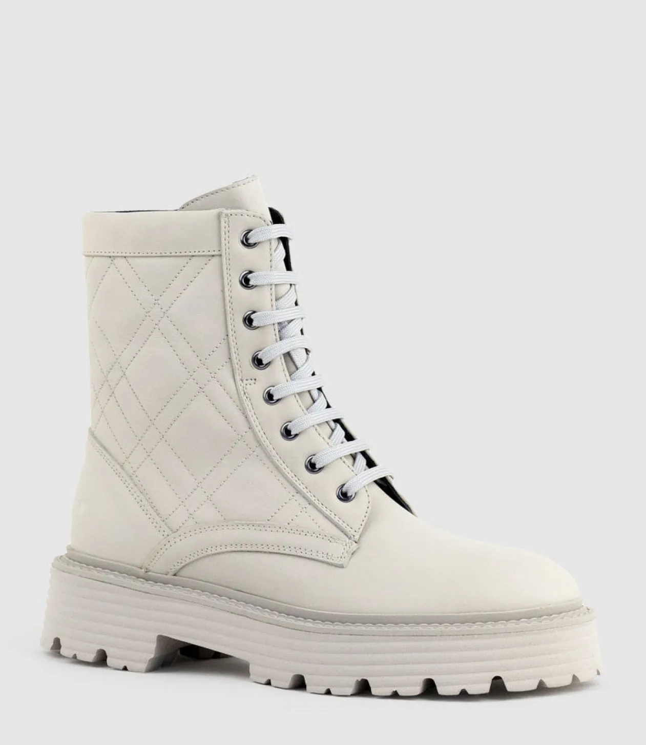 Yasmin Quilted Lace Up Boot In Bone