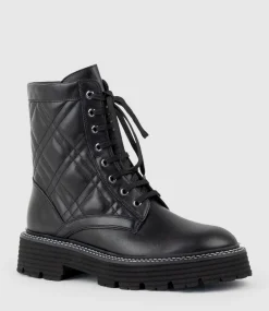 Yasmin Quilted Lace Up Boot In Black