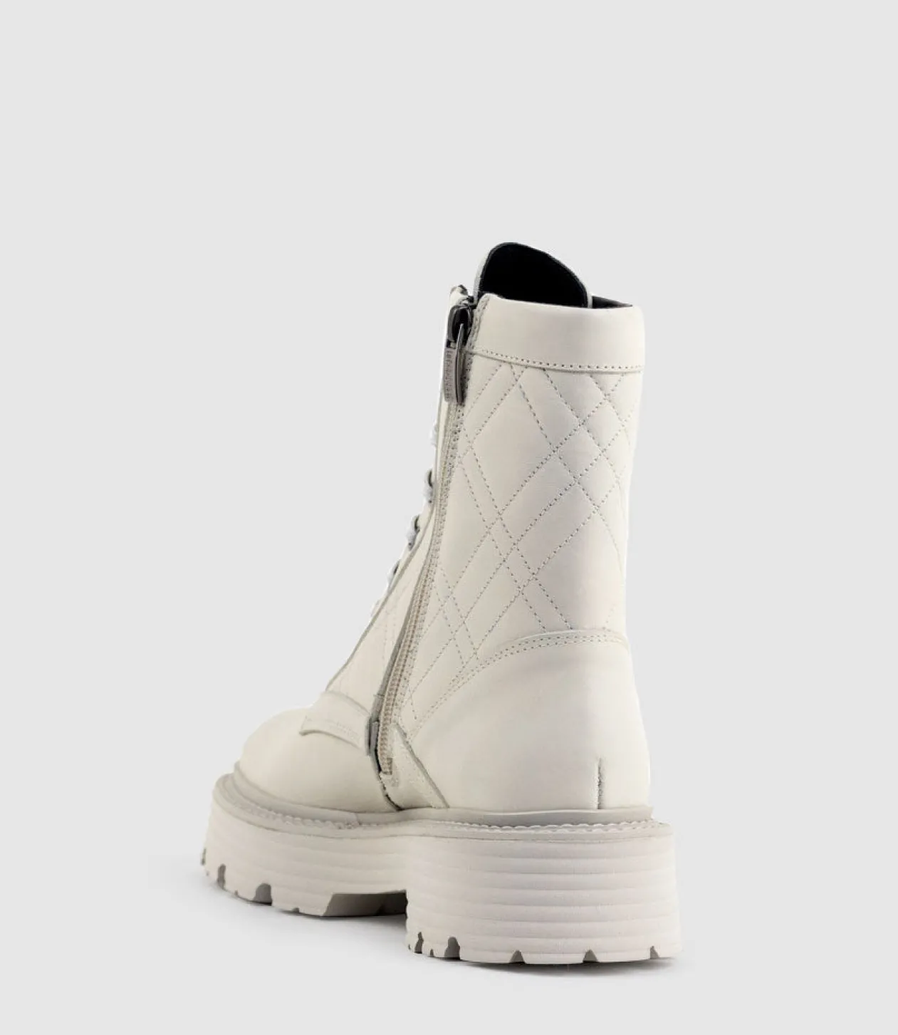 Yasmin Quilted Lace Up Boot In Bone