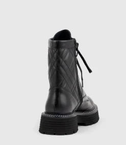 Yasmin Quilted Lace Up Boot In Black