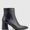 Zafa Pointed Block Heel Ankle Boot In Black