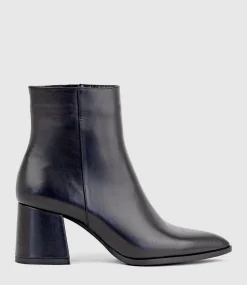 Zafa Pointed Block Heel Ankle Boot In Black