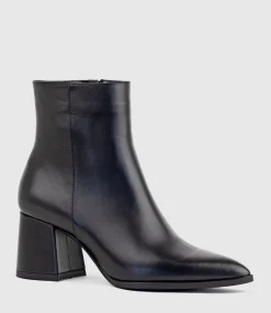 Zafa Pointed Block Heel Ankle Boot In Black