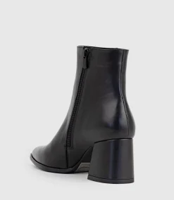 Zafa Pointed Block Heel Ankle Boot In Black
