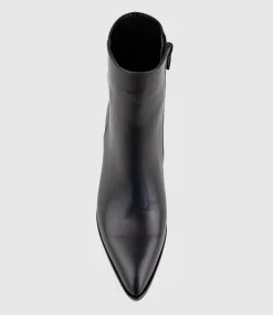 Zafa Pointed Block Heel Ankle Boot In Black