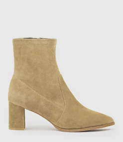 Zairo60 Block Heel Sock Boot In Camel Suede