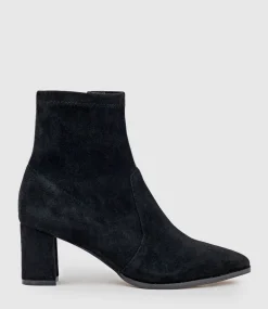 Zairo60 Block Heel Sock Boot In Black Suede