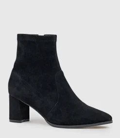 Zairo60 Block Heel Sock Boot In Black Suede