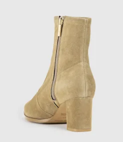 Zairo60 Block Heel Sock Boot In Camel Suede