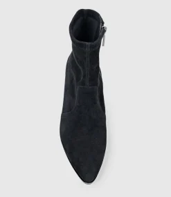 Zairo60 Block Heel Sock Boot In Black Suede