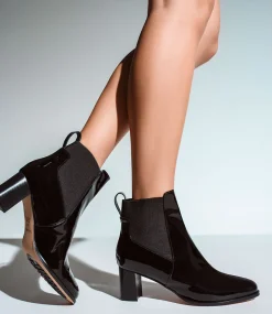Zappa60 Block Heel Elastic Back Boot In Black Patent